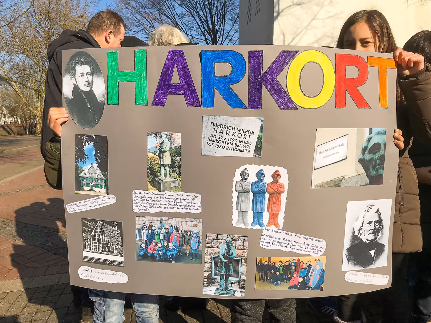 Von Grundschülerinnen & -schülern hergestelltes Poster zum 225. Geburtsagsfeier von Friedrich Harkort